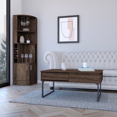 Tuhome Bristol 2 Piece Living Room Set, Corner Bar Cabinet, Coffee Table, Dark Walnut CLIV51
